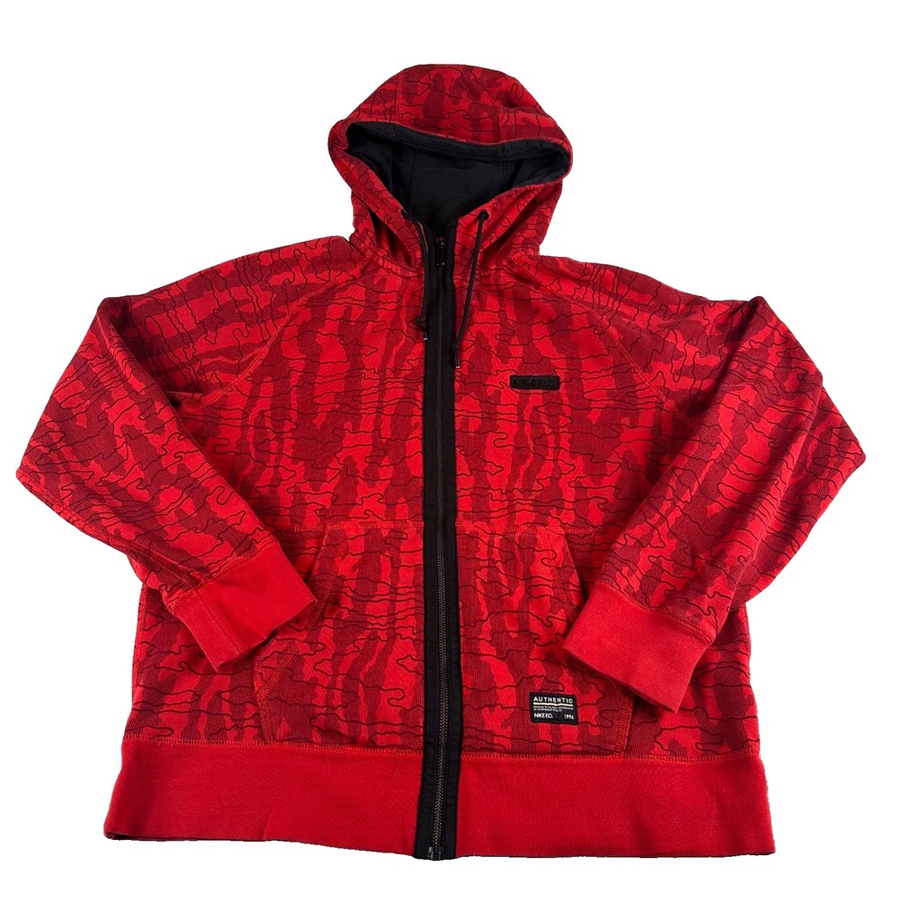 Nike F.C. Full Zip Hoodie Mens L Red Camo Cotton Sweatshirt Authentic Streetwear